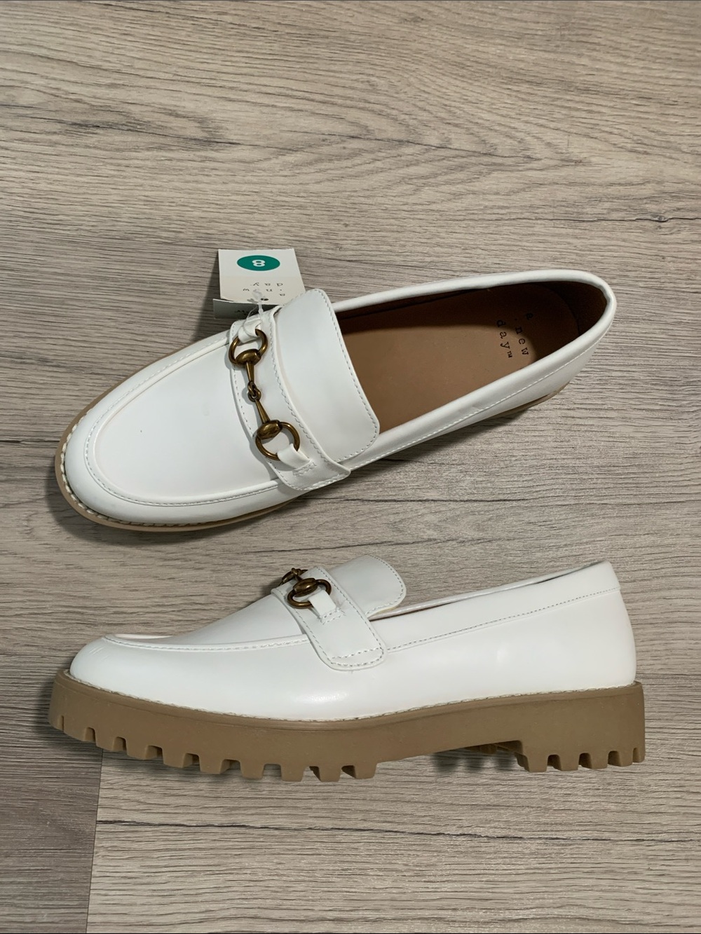 White Faux Leather Danica Loafer with Gold Bit size 8